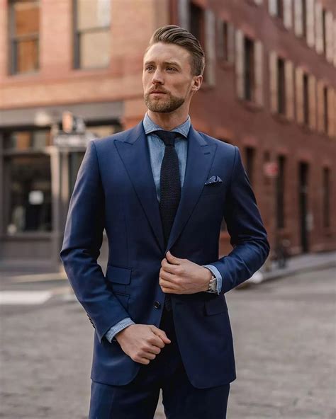 lavender shirt with navy suit